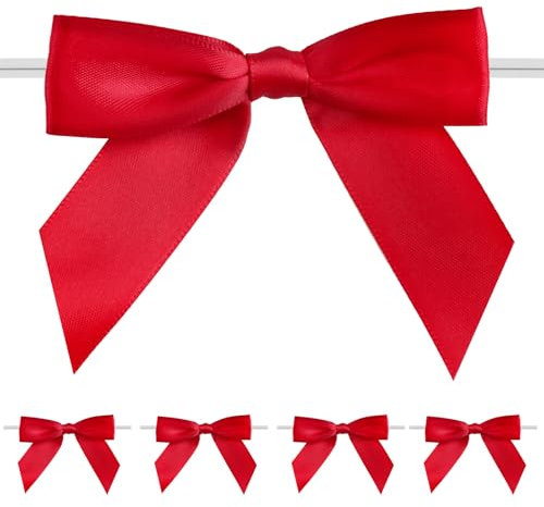 jijAcraft Rot Kleine Schleifen Selbstklebend: Fertige Geschenk Schleife mit Draht 9×8.5cm Dekoschleifen zum Basteln 50 Stück Satinschleifen für Blumenkranz, Ästen, Weihnachtsbaum