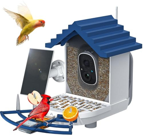 NAVFS Vogelkamera-Futterstation mit KI-Vogelerkennung, Auto-Capture & Echtzeit-Benachrichtigungen, 1080P HD-Kamera mit Solarpanel, Ideal für Vögel