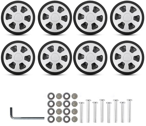 SPONGL Gepäck-Räder, 8 Stück, Gepäck-Ersatzräder, 60 x 12 mm, Doppel-Räder, Gummi, Koffer-Räder, Reparatur-Kits, einfache Installation