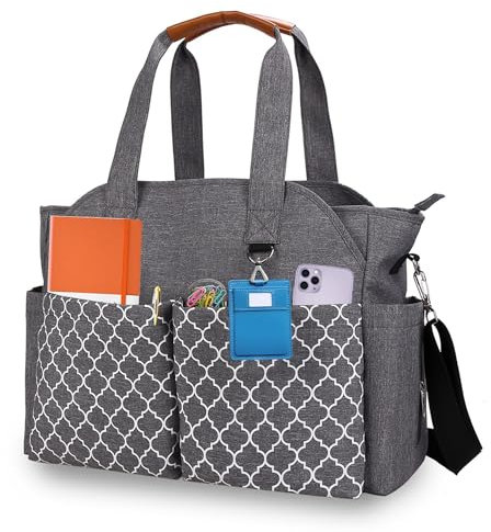 Horsande Lehrertasche Damen, Arbeitstasche Damen Büro, Lehrer Tasche Groß mit Laptopfach, Schultasche für Lehrerin, Arbeitstasche für die Schule, Grau