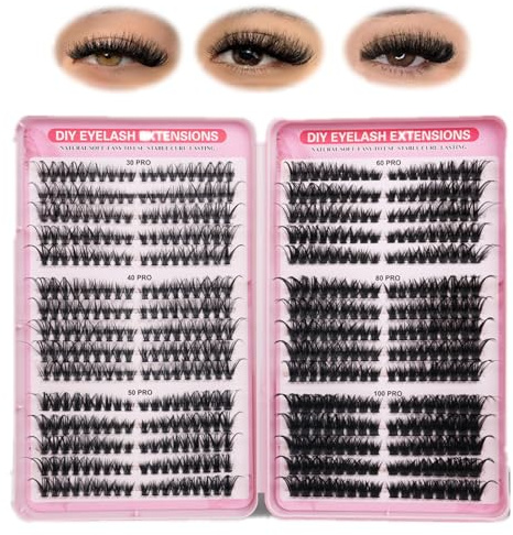 FANDIQ Einzelne Wimpern, 540 Stück, D-Curl, Katzenaugen, 8-16 mm, DIY-Verlängerung, dickes Volumen, natürlich, weich