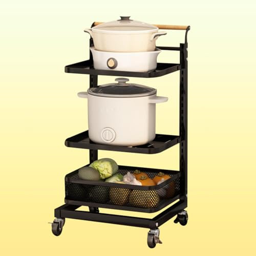 ErZhuiZi Saucepan Lid Storage Rack Kitchen Shelf Storage Containers Kitchen Storage & Organisation Cabinet Cupboard Organiser Storage Kitchen Tins,Black-3 * 2boards*1basket