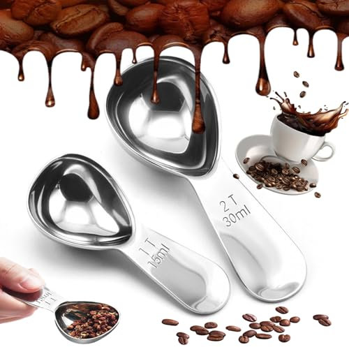 2 Pezzi Cucchiaio Dosatore per Caffè,Cucchiaini da Caffè in Acciaio Inox,Girare Misurini Cucina,Cucchiaini Riutilizzabile,per Raccogliere Caffè, Tè in Polvere,Zucchero in Polvere (15 ml e 30 ml)