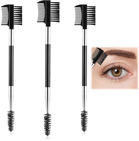 Giantree 3Pcs Eyebrow Brush, 3 Head Eyebrow Eyelash Comb, Eyebrow Brush Eyelash Separator Tool for Separating Lashes, Eliminating Mascara Clumps, Grooming Brows Cosmetic Travel (Black)