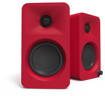 Kanto ORA 100W Powered Bi-amp Reference Desktop Computer Speakers w/Bluetooth 5.0 & USB-C | 100 Hz Crossover | Reference Quality Sound | Pair | Red