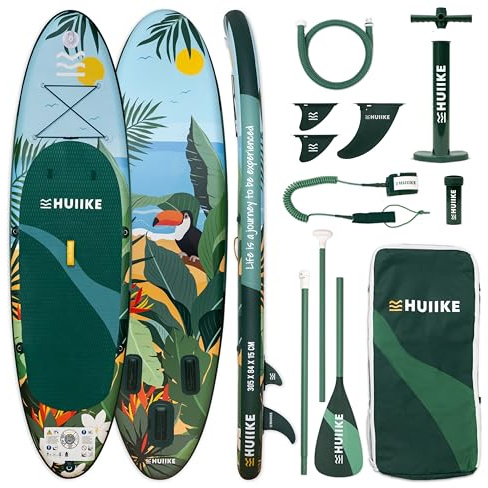 HUIIKE Stand Up Paddling Board mit Zubehör, Paddel, Finnen, Pumpe. Paddle Sup Board Aufblasbar Hohe Stabilität und Widerstandsfähigkeit. 305 x 84 x 15 cm, Belastbar bis 130 kg