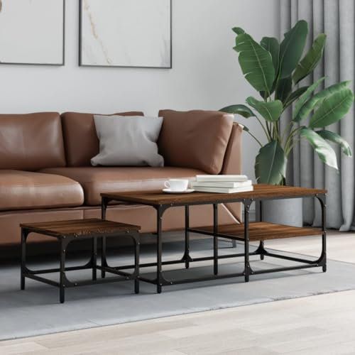 IBUQDDV Satztische 2 STK. Braun Eichen-Optik Holzwerkstoff Coffee Table Wohnzimmertisch Sofatisch Couchtische für Wohnzimmer Büro Arbeitszimmer