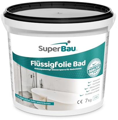 SuperBau Flüssigfolie Bad & Dusche Grau 7kg (≈5,8m²) Abdichten Badezimmer Fliesen, Abdichtfolie, Duschabdichtung Grau & Wasserdicht, für Boden und Wände