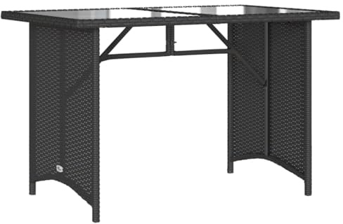 Myheimly Gartentisch mit Glasplatte Esstisch mit Stahlrahmen, Beistelltisch für Terrasse Garten, Tisch Gartenmöbel, Schwarz 110x68x70 cm Poly Rattan