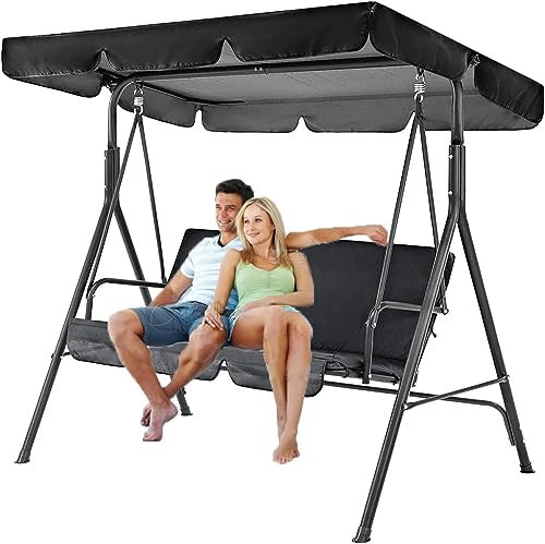 Outdoor Patio Swing Chair Canopy Replacement - Comfortable 3 Person Swing with Adjustable Canopy and Breathable Seats for Garden, Balcony, Backyard - Durable Steel Frame and Weather Resistan
