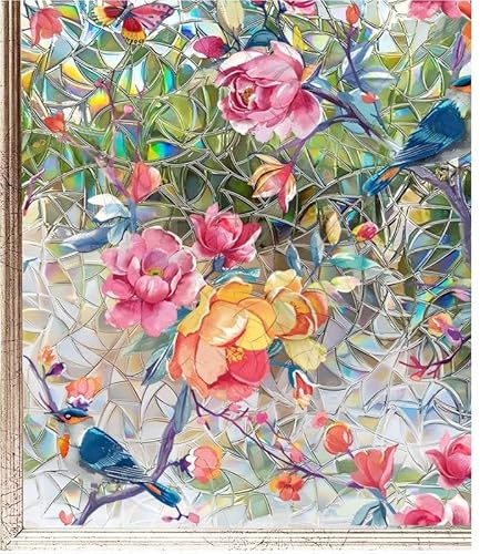 Window Privacy Film,Blackout Window Film,Window Cling,1Pcs Window Film 3D Self Adhesive Stained Glass Window Film Glass Vinyl Decorative Sunscreen Film Sun Protection Mirror Window Stickers(Pink)