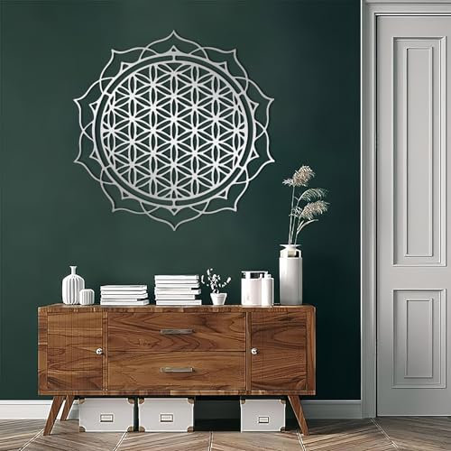 Wandkunst aus Metall mit Heiliger Geometrie, Blume des Lebens, Lotus, Berg, Skulptur, Zen-Yoga-Raumdekor, spirituelle Geschenke
