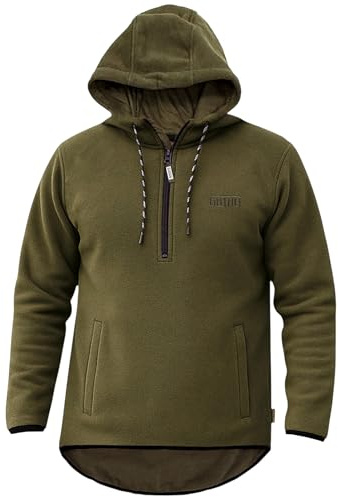Game Technical Apparel Men's Alpine Fleece Hunting Stalking Smock – 300gsm Silent Durable Outdoor Pullover Hoodie with 1/4 Zip, Drop-Hem & Hood (UK, Alpha, 3XL, Regular, Regular, Green)