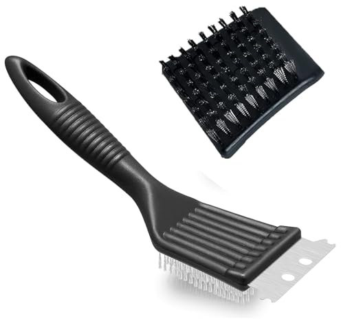 1 Pack BBQ Wire Brush for Grill, Stainless Steel Metal Wire Grill Brush, BBQ Cleaner Brushes and Scraper for Grills, for Ovens, Outdoor Grills, Kitchen and Barbecue Cleaning(Black)