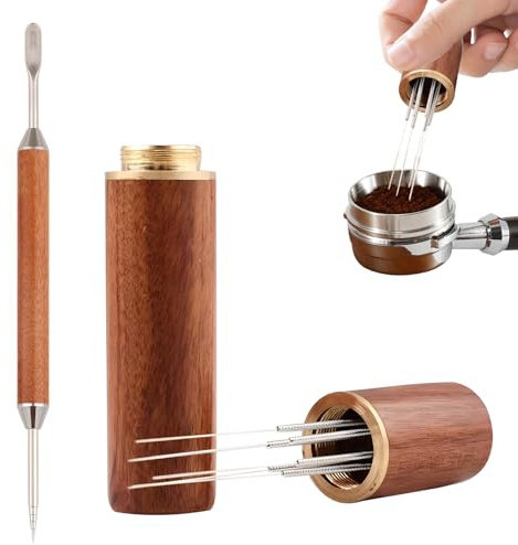 VLYX Espresso Distribution Tool & WDT Tool with Natural Rosewood Handle | Replaceable 6 Needles Stirrer | Barista Coffee Accessories, with A Double-Ended Coffee Needle