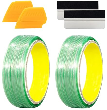 Set di pellicole per auto – 2 rotoli di nastro da taglio da 5 m senza graffi, con 2 spatole – Nastro adesivo senza torcere e attrezzi per pellicola vinilica, taglio di linee e design per auto