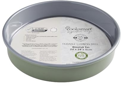Cooksmart Signature 24cm Round Tin, Carbon Steel, Green | PFOA-free non-stick coating, dishwasher safe, durable construction, even heat distribution, ideal for baking