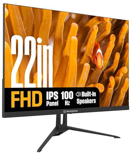 Westinghouse 22 Inch Computer Monitor, 1080P FHD IPS Gaming Monitor, 100Hz, 1ms, Built-in Speakers, Eye Care, Adaptive Sync Support (FreeSync Compatible), HDR, VESA, HDMI & VGA w/Gaming Mode