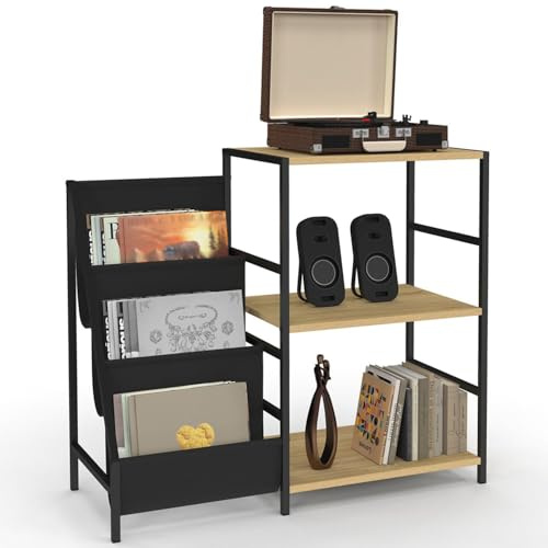 IDMarket - Mueble auxiliar, Almacenamiento con estantes, Soportes para vinilos y Tocadiscos Nevil Diseño Industrial