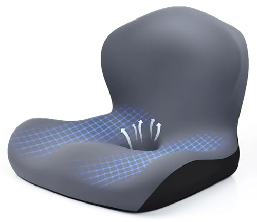 Keiquli Sitzkissen Orthopädisch mit Rückenlehne, Premium Rutschfester Memory-Schaum Steißbeinkissen für Ischias, Ergonomisches Sitzkissen mit Waschbarer Kissenbezug für Auto, Rollstuhl, Homeoffice