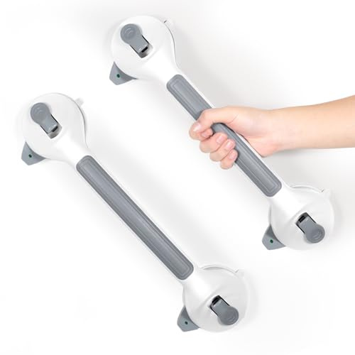 Grab Bars for Bathtubs and Showers, 2 Pack Shower Handle 16.5 Inch Strong Suction Grab Bar, Safety Bars for Shower Chair, Bathroom Grab Bars for Senior (Gray White)