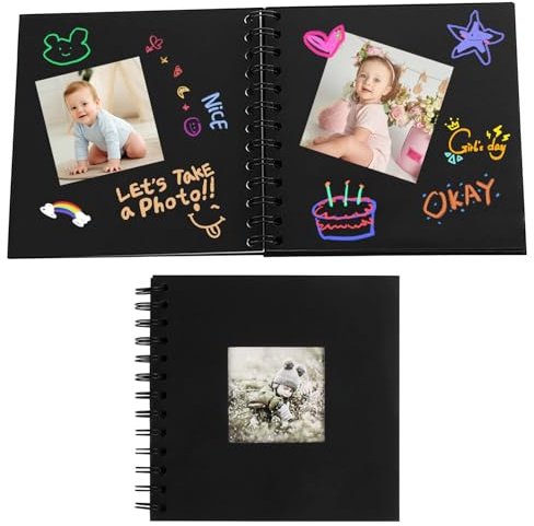Fotoalbum zum Selbstgestalten, 17 x 17 cm, Scrapbook mit 20 Schwarzen Seiten, DIY Fotobuch zum Einkleben für Baby, Familie, Jahrestag, Geburtstag, Valentinstag, Hochzeit