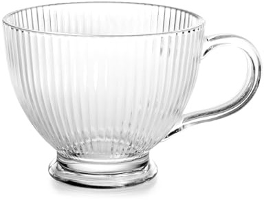 H&H Lot de 6 tasses jumbo en verre époque transparent, sans soucoupe, capacité 420 cc, élégantes et pratiques