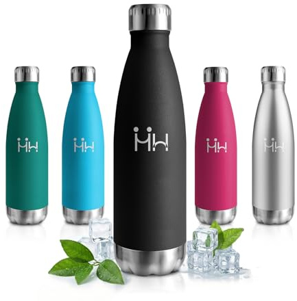 Gourde Inox 500ml, Isotherme Réutilisable Sans BPA, Bouteille d'eau Acier Inoxydable Double Paroi Étanche pour École, Sport, Bureau, Gym, Yoga, Camping