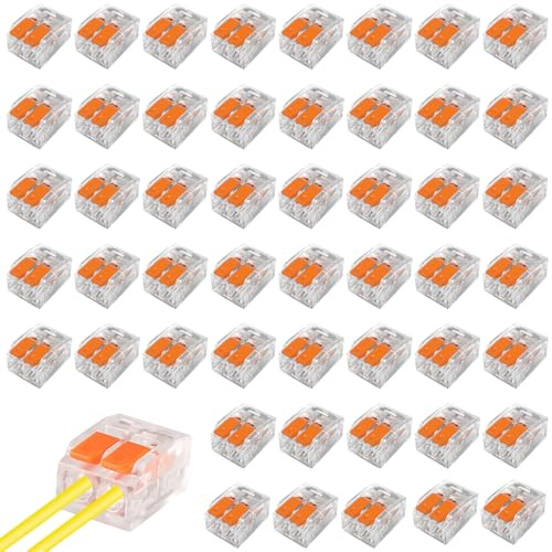 50 Stück Kabelverbinder 2 Polig,Kabelverbinder Kabelklemmen Elektro | Klemmen Bis 4mm²,Lüsterklemmen Mit Betätigungshebel,Verbindungsklemmen 2 Polig,Klemme Lüsterklemmen Für Feste Kabe