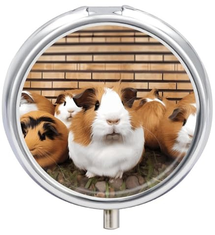 Pilulier rond en forme de cochon d'Inde, portable à 3 compartiments, exquis pilulier en métal avec fermeture à pression, boîte de rangement pour tablette, sac à main, poche, voyage et utilisation