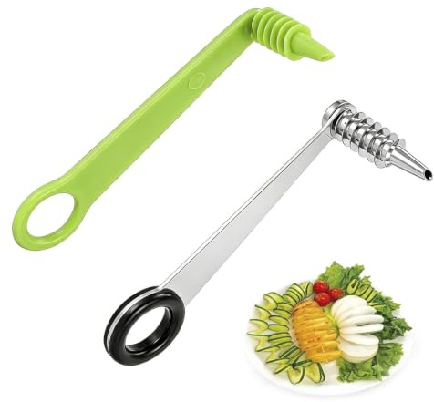 2 Pack Stainless Steel Handheld Spiral Vegetable Cutter with Peeler, Portable Veggie Spiralizer with Hanging Hole for Potato, Carrot, Cucumber, Radish & Zucchini