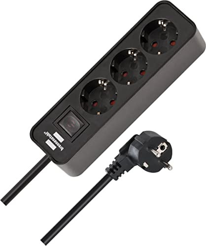 Brennenstuhl Ecolor regleta enchufes con 3 Tomas Corriente (Cable de 1,5 m, con Interruptor) Negro