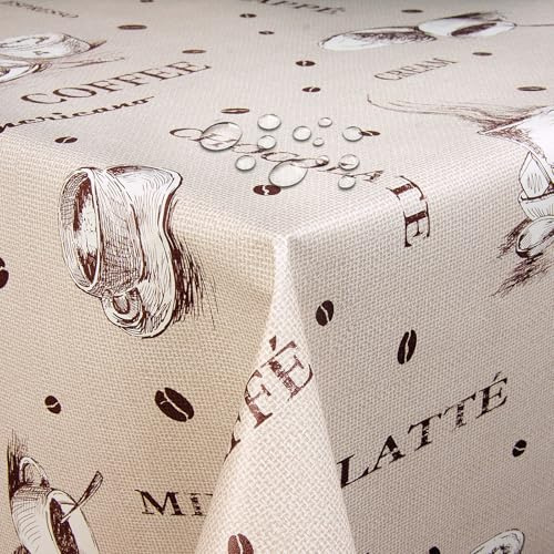 Wachstuch Kaffee Robust Beige Breite & Länge wählbar abwaschbare Tischdecke Eckig 100 x 170 cm