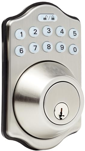 Amazon Basics Traditional Electronic Keyless Keypad Deadbolt Door Lock, keyless Entry Door Lock, Keyed Entry Option, 1-Pack, Satin Nickel