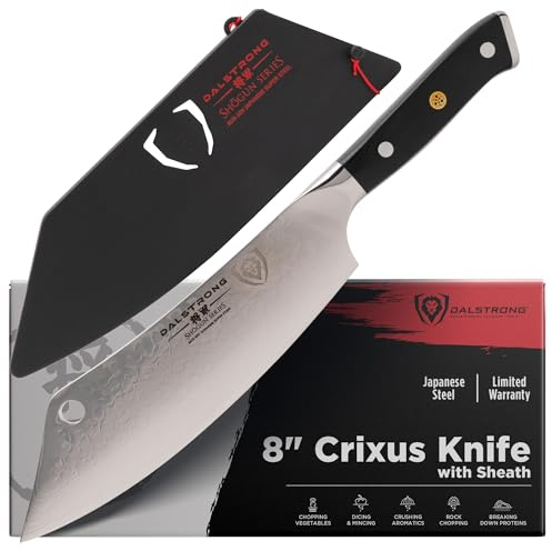Dalstrong Couteau Hybride de Chef & Couperet - 8 - The Crixus - Série Shogun - Damas - Acier Super Japonais AUS-10V - Poignée G10 Noir - Traitement Sous Vide - Avec Gaine