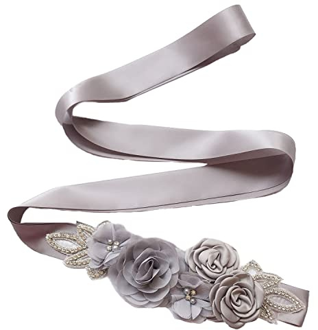 Lauthen.S Schärpengürtel mit Blumen, Perlen und Strasssteinen für Hochzeits-, Braut- und Babyshower-Kleider