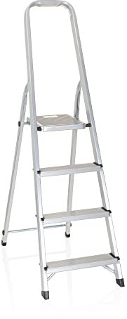 hjh OFFICE Klappleiter SOLID II - 4 Stufen - Aluminiumleiter klappbar - Arbeitshöhe 228 cm - TÜV-geprüft - Große Trittfläche - Stabil & belastbar