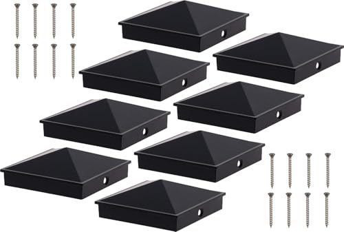GreenLighting 4x4 Aluminum Pyramid Post Cap Cover (Black 8 Pack) Fits 4x4 Nominal Wood (True 3.5 x 3.5) Powder Coated Matte Outdoor Post Caps Cover, Fence Wood Post, Decking, Waterproof