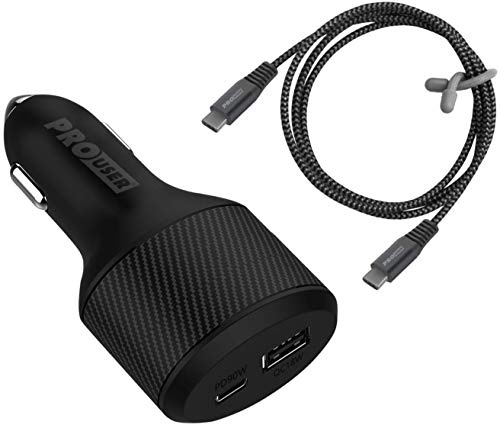 108W Autoladegerät von Pro User, 2 Schnelllade Anschlüsse: USB C und A im Set mit 100cm USB-C Ladekabel, Car Charger für den Zigarettenanzünder mit 12V/24V, Handy, Tablet, Laptop, PKW, LKW, Wohnmobil