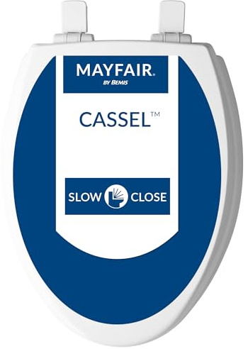Mayfair Cassel Slow Close Toilet Seat, Easy Clean, Non Slip Premium Wood Seat, Easy Install, Made in USA, Elongated, White