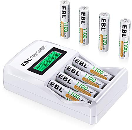 EBL Rechargeable AAA Batteries 8 Packs High Capacity 1100mAh with Individual LCD AA/AAA Rechargeable Battery Charger