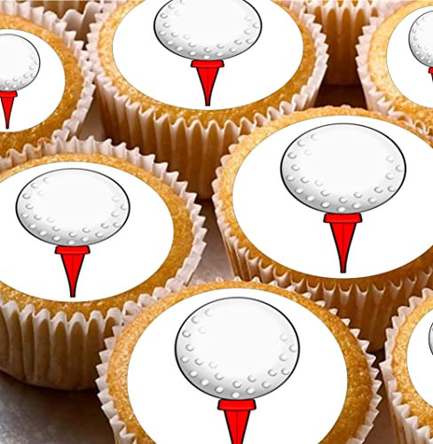 24 golf balls Edible kids childrnes adults party decorations on Iced/Icing Cupcake Topper for Fairy Cakes Bun Toppers Round