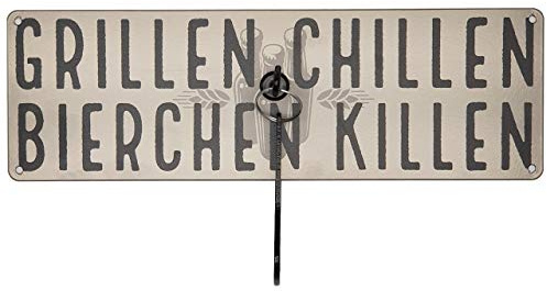 Schilderkönig Metallschild mit Flaschenöffner - Grillen Chillen Bierchen Killen - Schild mit Bieröffner als Deko für die Grillecke, Grillschild oder Grillparty