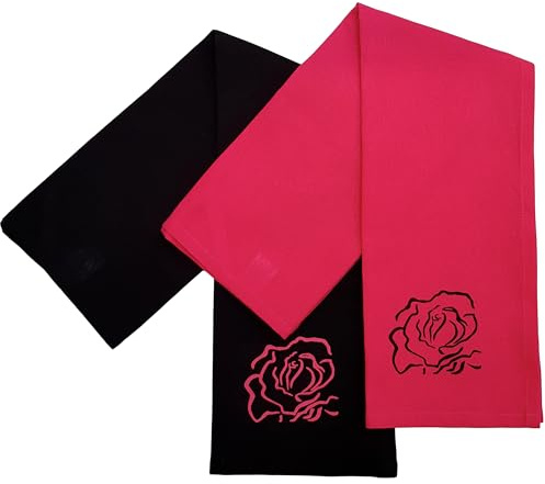 Ragged Rose Lot de 2 torchons de Cuisine pour la Cuisine, 50 cm x 70 cm, pour sécher la Vaisselle, essuyer Les comptoirs et Manipuler Les casseroles, lavables en Machine et durables, Rose/Noir
