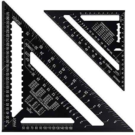 metagio 2 Stück Zimmermannswinkel 300mm und 180mm, 45 90 Grad Verdicktes Dreieck Winkelmesser Schreinerwinkel Multifunktional Anreisswerkzeug für Zimmermann, Dachdecker, Ingenieur（12Zoll, 7Zoll）