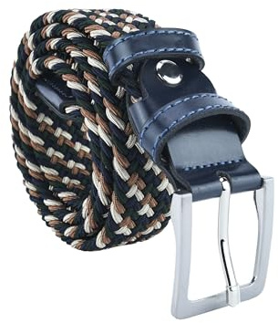 GRESEL Cintura Elastica Intrecciata, Uomo Donna, Con Inserti in Vera Pelle (Marrone Blu, 120 (52-54))
