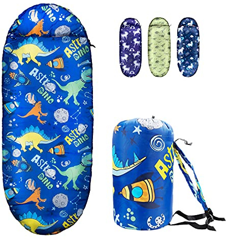 Kids Sleeping Bags for Boys – Astro Dino – Rioyalo YOLO 45 Camping Sleeping Bags for Kids with Carry Bag - Outdoor and Indoor (Space Dinosaur)