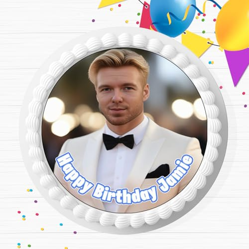 Your OWN Photo Image With Personalised Message 7.5 INCH Pre-Cut Edible Icing Cake Topper Decoration