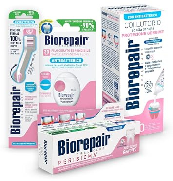 Biorepair, Oral Care Zahnfleischschutz, enthält Zahnbürste und Zahnpasta zum Schutz des Zahnfleisches, erweiterbare Zahnseide, Mundwasser zum Schutz des Zahnfleisches