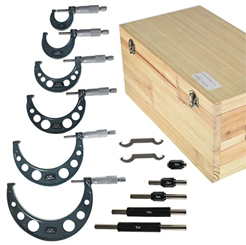 mitoharet 6-Pack Professional Outside Micrometer Set 0-6In / 0.0001In Precision Machinist Tool Premium Quality with Padded Case